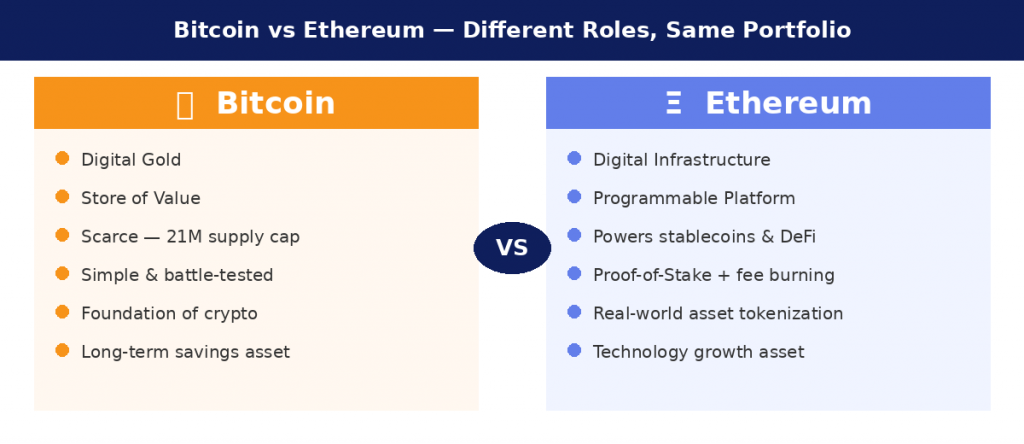 Bitcoin vs Ethereum 2026 portfolio comparison