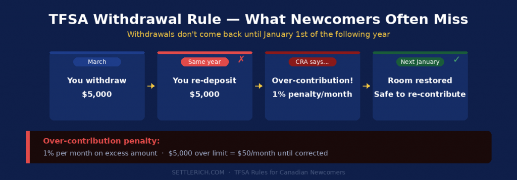 TFSA withdrawal rule over-contribution penalty 1 percent per month Canada